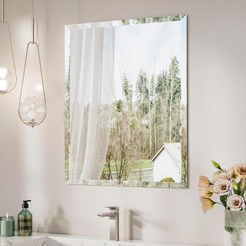 Keonjinn Size 22 x 30 Inch Frameless Bathroom Mirror, Beveled Mirrors for Bathroom Sink, Shatterproof Wall Mirror, Modern Decorative for Living Room, Entryway, Bedroom, Horizontal/Vertical