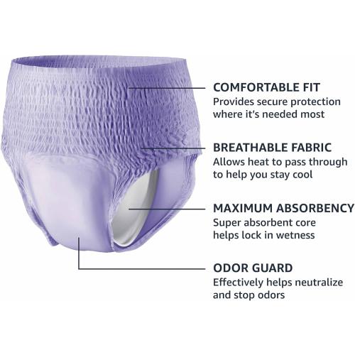 Amazon Basics Postpartum Incontinence Underwear for Women, Maximum Absorbency with Bladder Leak Protection, Fresh Protection, Disposable, Large, Lavender, 18 Count