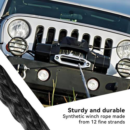 1/4 Inch x 50 Foot 10000 lb Synthetic Winch Rope Kit, Black