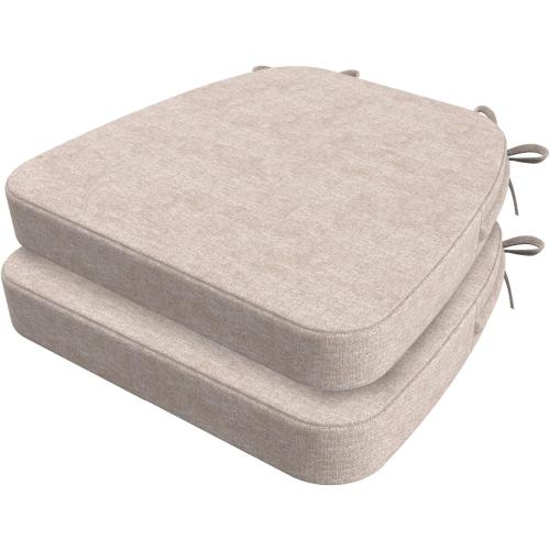 AAAAAcessories D-Shaped Chair Cushions, 2 Thick Dining Chair Pads with Ties and Removable, Machine-Washable Cover, 17 x 16, Set of 2, Oatmeal Beige