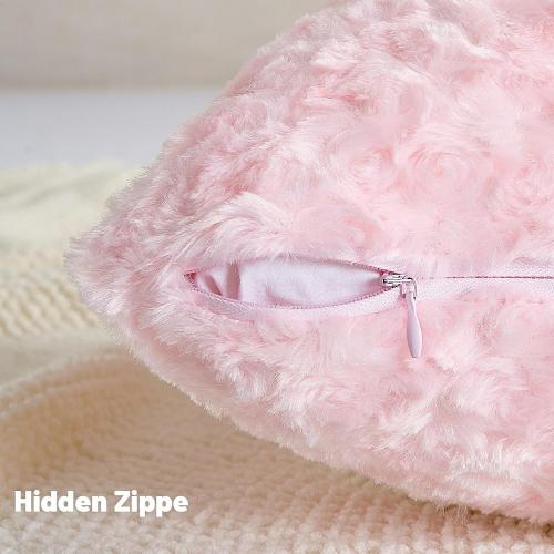 FUTEI Pack of 2 Rose Textured Throw Pillow Covers 16x16 Inch, Pink | Same Rose Swirl Textured Fabric On Both Sides,Hidden Zipper,Machine Washable,Non-Shedding, Colorfast,Insert Not Included.