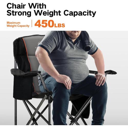 ALPHA CAMP Oversized Folding Camping Chair, Heavy Duty Portable Lawn Chairs with Cooler Bag, Side Pocket & Cup Holder, Folding Chairs for Outside Support 450 LBS