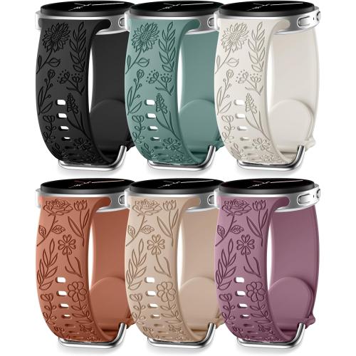 SNBLK Floral Engraved Bands Compatible with Samsung Galaxy Watch 9/8 Band 40mm 44mm/ Watch 8 Classic Band 46mm, 6Pack Flower Soft Silicone Sport Replacement Strap for Samsung Watch Bands Women Men
