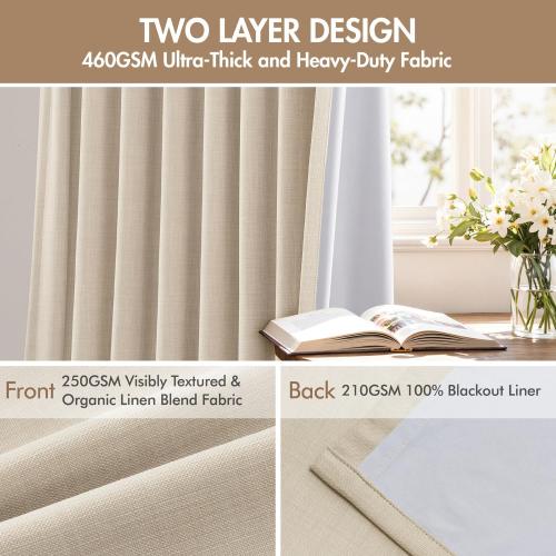 MIULEE Pinch Pleated 100% Blackout Curtains 40x84 Natural 4 Panels Set