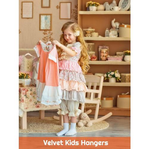 HOUSE DAY 14 Inch Kids Velvet Hangers 50 Pack, Durable Big Kid Hanger Beige