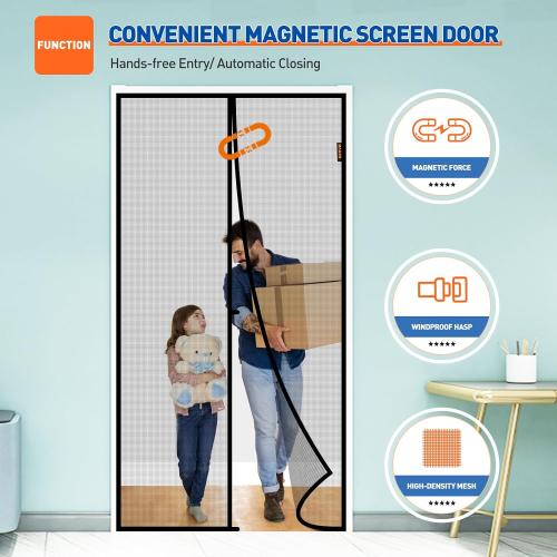 MAGZO Magnetic Screen Door Fits Door Size 35x80, Hands-Free Mesh Gray