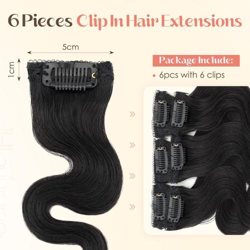 Hairro Body Wave Hair Extensions Clip Ins Real Human Hair 6PCS Remy Mini Short Clip On Hairpin Hairpieces For Women 31g 10 Inch #1B Natural Black