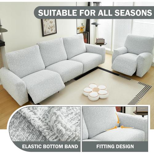 vctops Rustic Linen Look Recliner Chair Covers Washable, 4 Pieces Soft Chenille Recliner Cover, Anti Slip Stretch Couch Cover Sofa Slipcovers Furniture Protector for Dog,Kids (Light Grey,1 Seater)