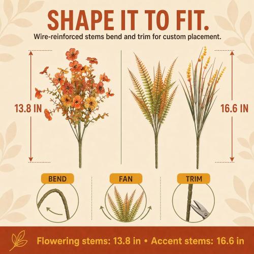 20 Bundles Artificial Fall Flowers for Outdoors, Front Porch Planter Decor