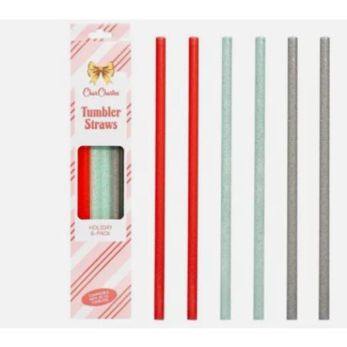 CharCharms 6pk 40oz Glitter Water Bottle Straws - 2 Ea Red, Green & Silver NIB