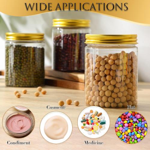 Aoriher 48 Pcs 8 oz Plastic Jars with Lids Round Clear Containers, Gold