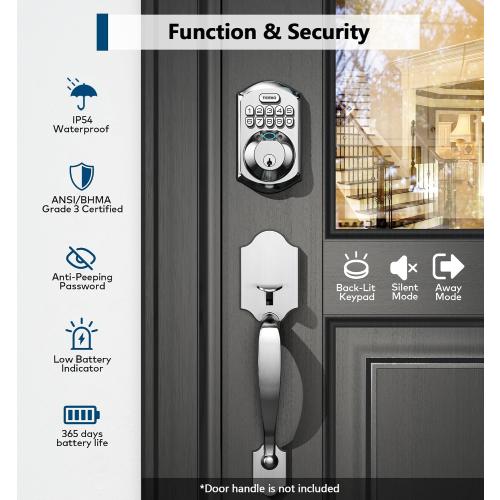 TEEHO TE002 Fingerprint Deadbolt with Keypad for Front Door, Satin Nickel