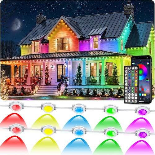 300FT Permanent Outdoor RGB Lights, IP67 Waterproof Smart Eave Lighting, with App/Remote Control Eaves Light, DIY LED Scenes Modes for House Roof Decor,Christmas,Party