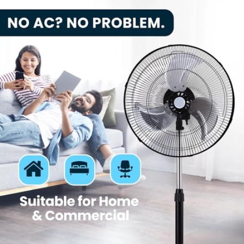 PAMI 18 Oscillating Pedestal Fan with Adjustable Height & 3 Speed Settings, High-Velocity Stand Fan for Home & Bedroom, Black