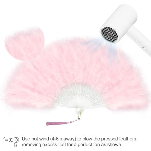 EOSAU Marabou Feather Fans Handheld, 1920s Vintage Hand Fan Foldable Pink