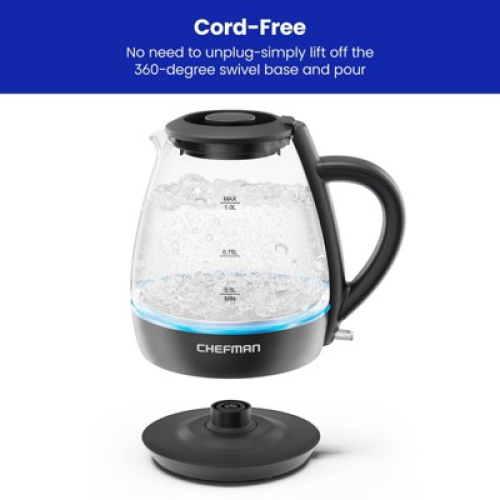 Chefman 1L Rapid-Boil Kettle with Automatic Shutoff - Black