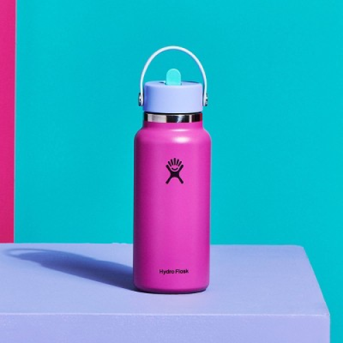Hydro Flask 32oz Wide Mouth Flex Straw Water Bottle Holiday Punch: BPA-Free, Vacuum-Insulated, Leakproof, Dishwasher-Safe