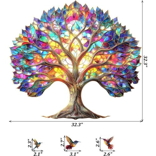 Stained Glass Tree of Life Birds Peel and Stick Wall Decals Decor Stickers
