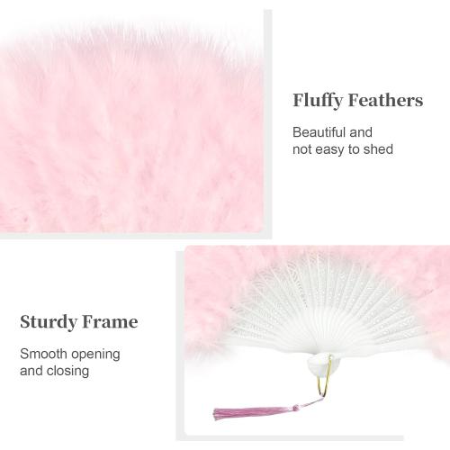 EOSAU Marabou Feather Fans Handheld, 1920s Vintage Hand Fan Foldable Pink