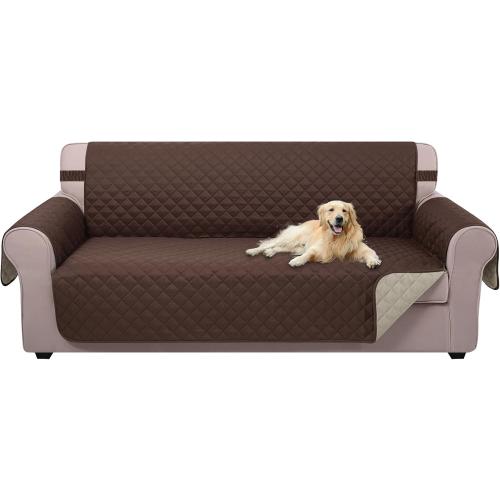 U-NICE HOME Reversible Sofa Cover Washable Couch Cover for Dogs Friendly with Elastic Straps Water Repellent Furniture Protector for 3 Cushion Couch (Sofa, Coffee/Beige)