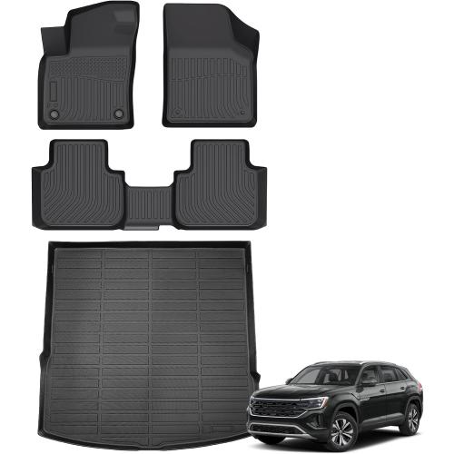 Floor Mats for Volkswagen VW Atlas Cross Sport 2020-2025 (5 Passenger), TPE Waterproof Non-Slip All Weather Protection Custom (Floor Mats & Cargo Liner)