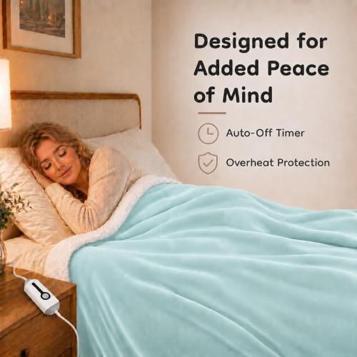 Heated Throw Blanket 50 x 60, Fast Heating Electric Blanket, Dual-Sided Flannel Sherpa, 4 Heat Settings, 3 Hour Auto Off, Machine Washable, Mint Green