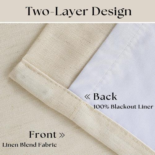 Cream Beige Linen Pinch Pleat Black Out Curtains 84 Inch Length 2 Panels