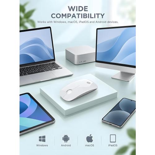 RAPIQUE Bluetooth Wireless Mouse, BT5.1＆ 2.4G Slim Dual Mode, White