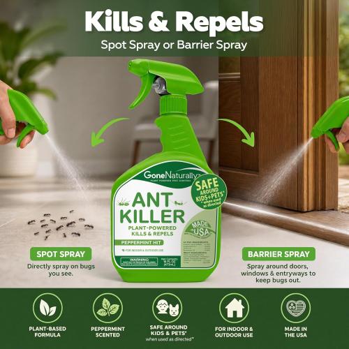Ant Killer – Indoor & Outdoor Ant Killer Spray for Carpenter, Pavement & Little Black Ants – Peppermint Oil Ant Spray & Ant Repellent for Home – Safe Around Kids & Pets (16oz)