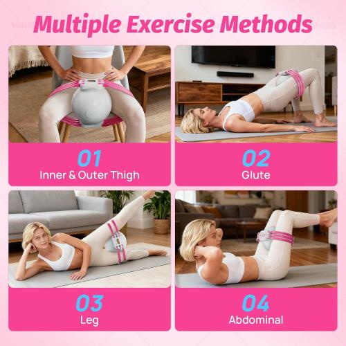 Thigh Trainer with Inflatable Resistance Ball, Adjustable 120 LB Inner & Outer Thigh Exerciser, Kegel Pelvic Floor & Hip Trainer for Women, Home Leg Equipment Compact Resistance Bands Fitness