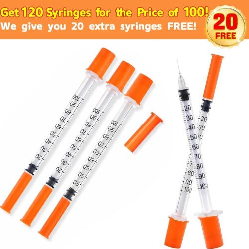 120 PACK U-100 Syringes, 30G 5/16 (8mm) 1ml/cc Disposable Syringe, Individual Wrapped, Lab Supplies
