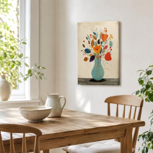 Abstract Floral Canvas Wall Art Framed Colorful Vase Home Decor 12x16 Inch
