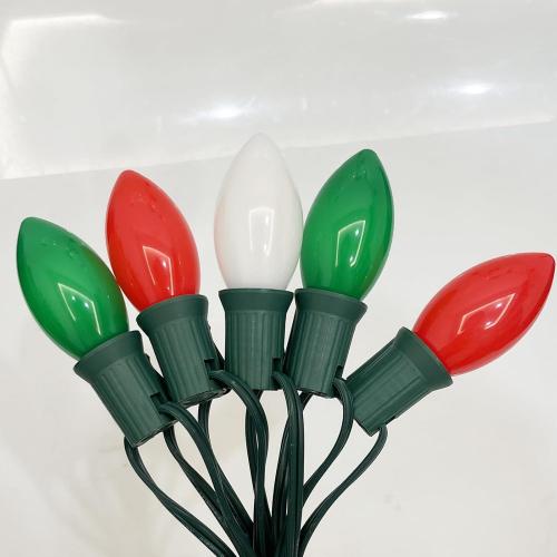 C9 Christmas String Lights,Outdoor Weatherproof Lighting Incandescent Replacement String Lights with 25FT Ceramic Red/Green/White Bulbs for Christmas Lights Commercial Grade-Green Wire