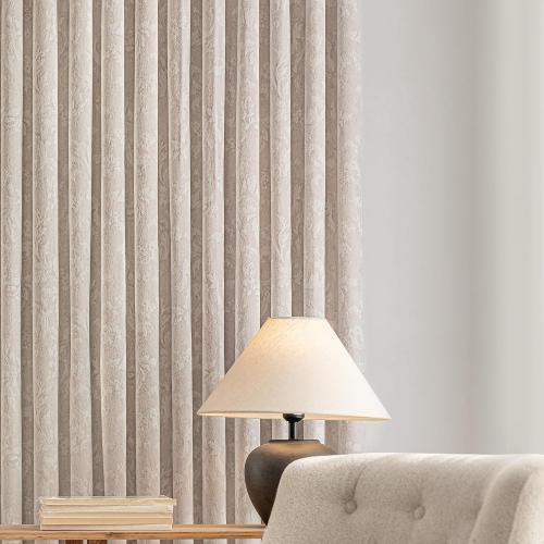 Floral Jacquard Beige Blackout Curtains for Bedroom 84 Inch Long 2 Panels