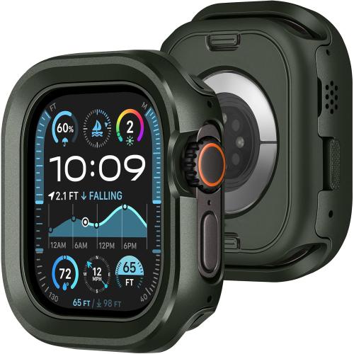 Amizee 2 in 1 Metal Rugged Case Compatible with Apple Watch Ultra 3/2/1 Case 49mm, Aluminum Shockproof Protective Bumper Cover for iWatch 49mm, Army Green
