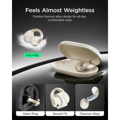Open Ear Earbuds, Clip-On Design, Wireless Bluetooth 6.0 X7, White