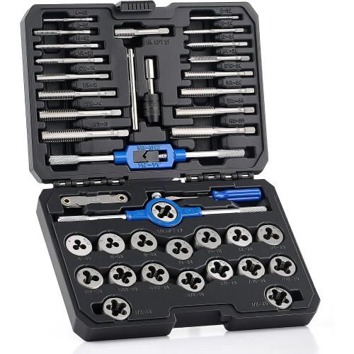 OMT SAE Tap and Die Set, Thread Repair and Cutting Kit with Wrenches