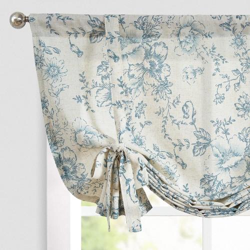 JINCHAN Tie Up Valance Curtain Floral for Windows 54 Inch 1 Panel Blue