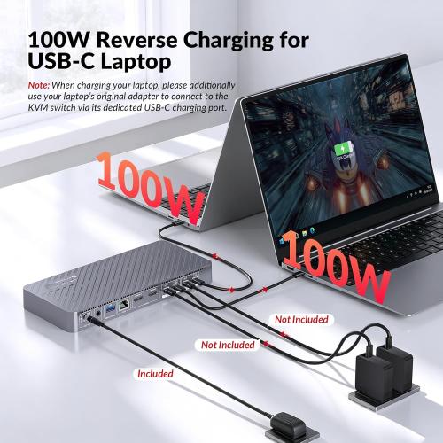 AV Access USB C KVM Switch Docking Station Dual Monitor 2 Laptops