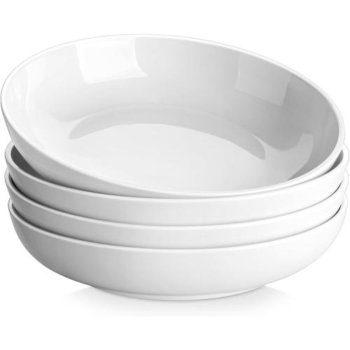 MALACASA 10 Large Pasta Bowls Set of 4, 56 OZ Wide and Shallow Salad Bowls Soup Bowls, Porcelain White Serving Bowls, Kitchen Bowl Plates Pasta Plates, Microwave & Dishwasher Safe, Series REGULAR