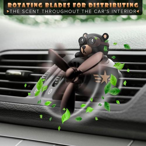Airplane Car Air Freshener Vent Clip - Bear Pilot, Rotating Propeller