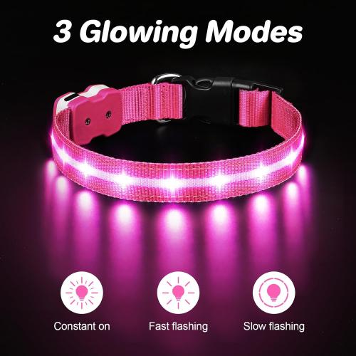 PcEoTllar Light Up Dog Collar, Glow in The Dark for Night Walking, Pink, M