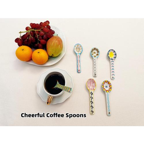 Ceramic Coffee Spoons Set of 6 – Multipurpose Teaspoons for Espresso/Tea/Dessert | Assorted Bright Colors, Lead-Free | Dishwasher/Microwave Safe | Cute Decorative Spoons for Kitchen & Gifts