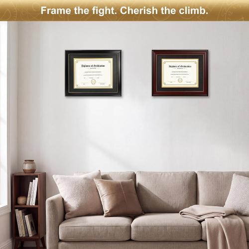8.5x11 Diploma Frame with Black over Gold Mat, 11x14 Document without Mat
