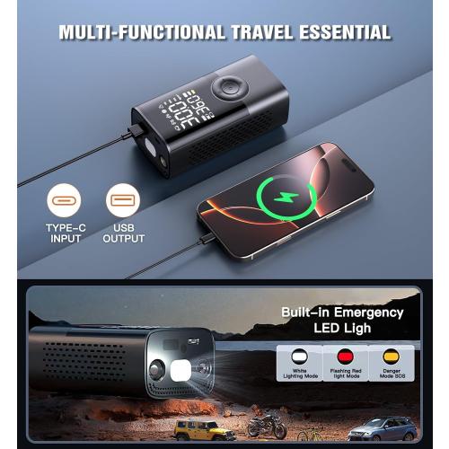 Tire Inflator Portable Air Compressor Portable Cordless Mini Air Pump with Digital Pressure Gauge Inflater 150PSI 3X Fast Inflation Auto Shutoff Large Battery Tires Pump for Cars Motors Bikes Balls