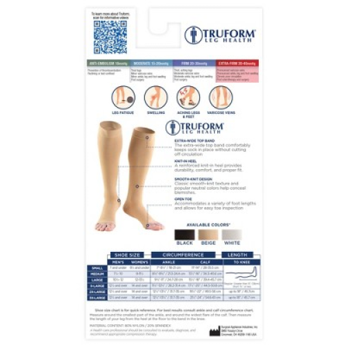 Truform 30-40 mmHg Compression Stockings for Men and Women, Knee High Length, Open Toe Beige Medium