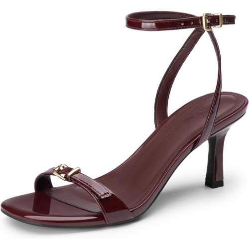Athlefit Burgundy Kitten Heels Women Square Open Toe Sandals Size 7.5