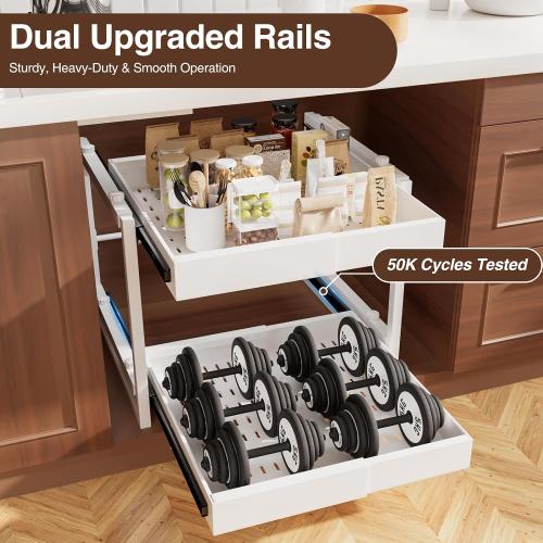 2-Tier Expandable Pullout Cabinet Organizer,Adjustable Width Metal Shelves