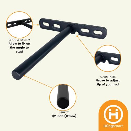 (Set of 4) 5 x 3/4 inch Floating Shelf Brackets Designed for 1 inch Thick Custom Shelves, Hidden Floating Shelf Hardware (8 inch Rod) Black
