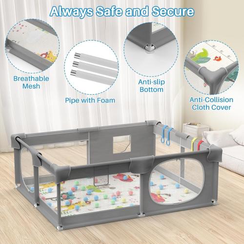 Inaya Baby Playpen with Mat, 71 x 59-inch Extra Large Play Yard for Baby and Toddler, Safety Play Fence, Large Indoor & Outdoor Activity Center for Kids, Breathable Mesh, Anti-Fall&Anti-Slip